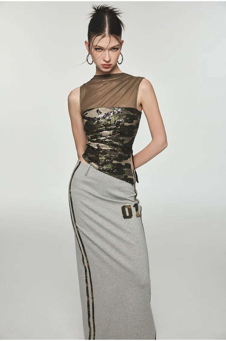 Camouflage Sequin Mesh Tank Top