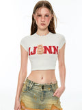 Rhinestone Embellished Fitted Fruit Printed Crop Top