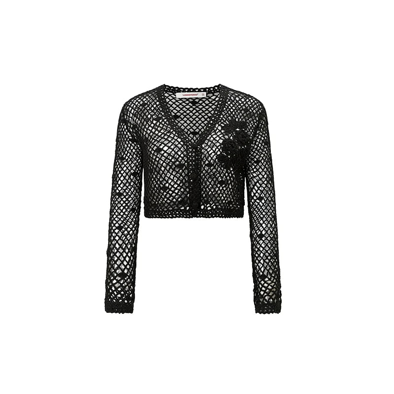 Camel & Black Lace V-neck Cardigan