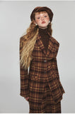 Plaid Slim-fit Waist-tie Blazer
