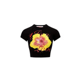 Rhinestone Embellished Fitted Fruit Printed Crop Top