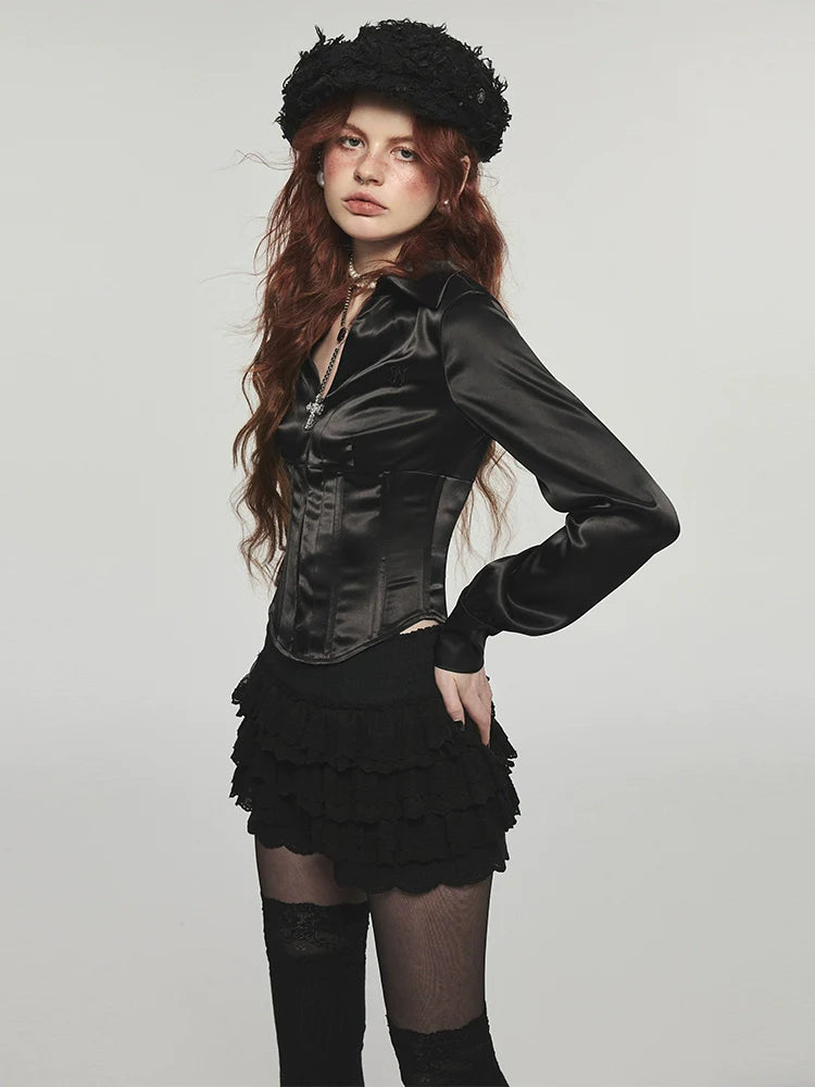 Stretchy Herringbone Satin Shirt