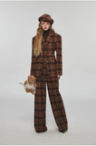 Plaid Slim-fit Waist-tie Blazer