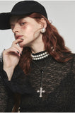 Ruffled Turtleneck Laced Sheer Blouse