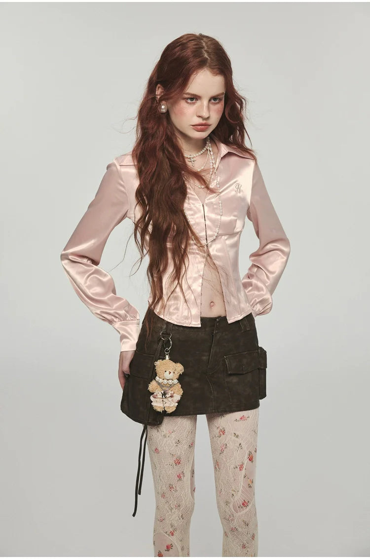 Stretchy Herringbone Satin Shirt
