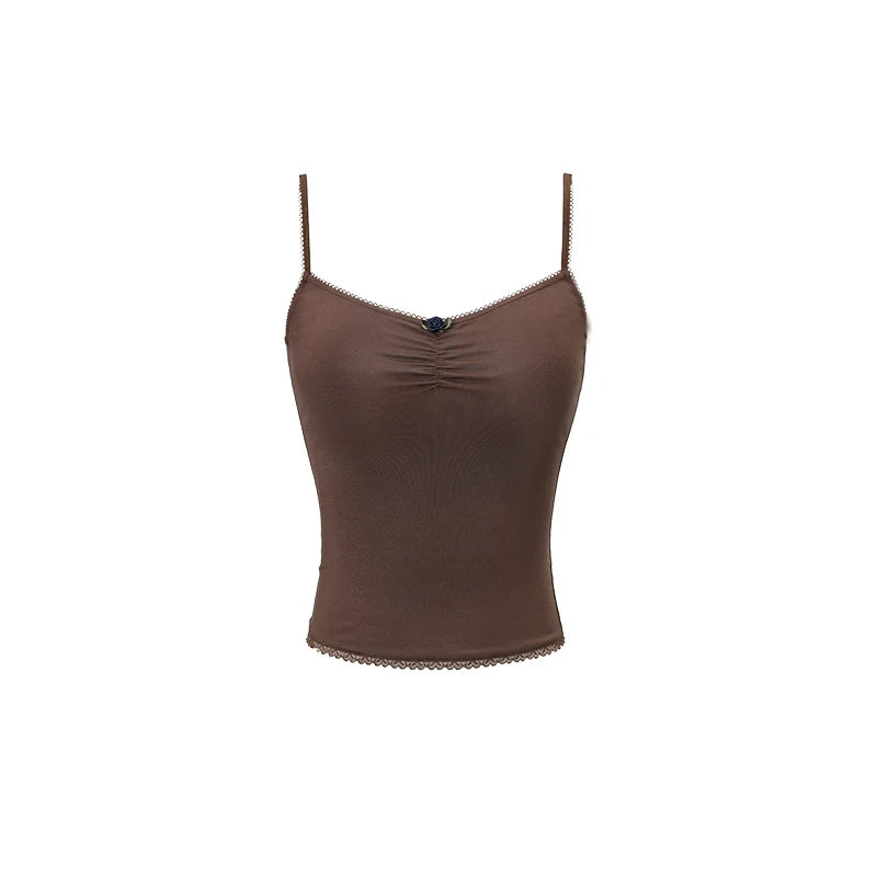 Pleated Lace Waist-cinched Tank Top