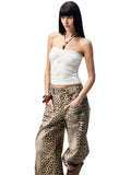 Hollow-Jacquard Halter-Neck Beaded Knit Bustier