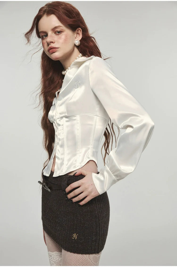 Stretchy Herringbone Satin Shirt