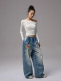 Rhinestone One-Shoulder Long-Sleeve T-Shirt