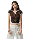 Color-Blocking Fake Two-piece Knit Polo Shirt