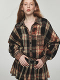 Tie-dye Plaid Shirt & Mini Skirt Set