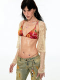 Camel & Black Lace V-neck Cardigan