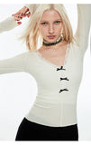 Solid Color Lace-Trimmed V-Neck Blouse