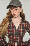 Plaid V-neck Fishbone Shirt