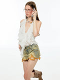 Black & White Ruffled Lace Edges Halter Blouse