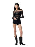 Floral Rhinestone Off-the-Shoulder Cover-Up
