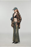 Tie-dye Plaid Shirt & Mini Skirt Set