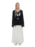 Black & White Lace-trimmed V-neck Satin Jersey