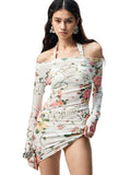 Floral All-over Print Off-the-Shoulder Sheer Cover-up