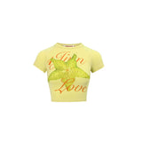 Rhinestone Embellished Fitted Fruit Printed Crop Top