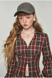Plaid V-neck Fishbone Shirt