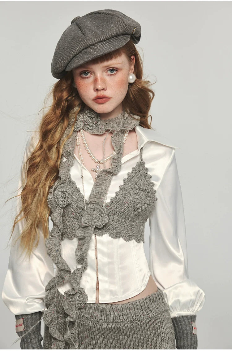 Stretchy Herringbone Satin Shirt