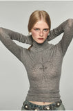 Rhinestone High Neck Long Sleeve T-Shirt