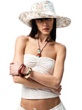 Hollow-Jacquard Halter-Neck Beaded Knit Bustier