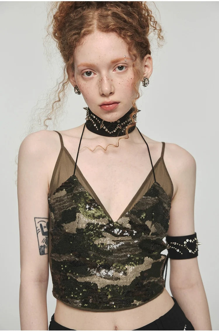 Camouflage 2-in-1 Halter Mesh Camisole