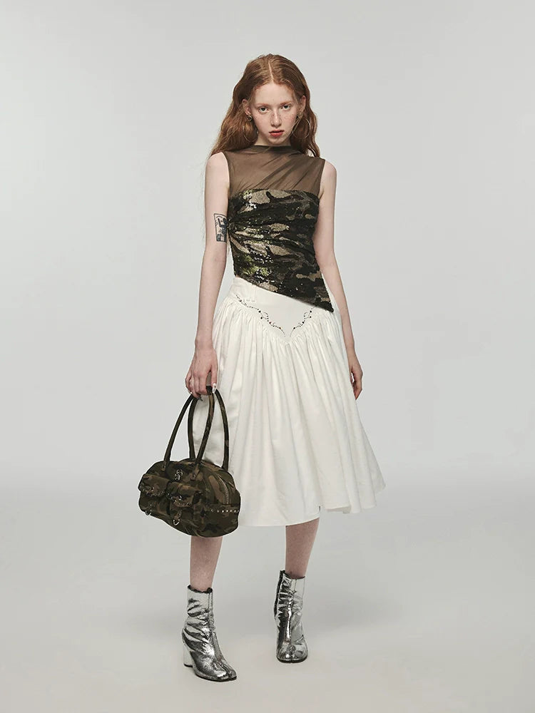 Camouflage Sequin Mesh Tank Top