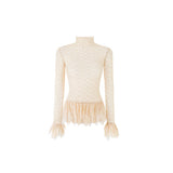 Ruffled Turtleneck Laced Sheer Blouse