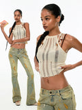 Black & Camel Hollowed-out Knit Strap Tank Top