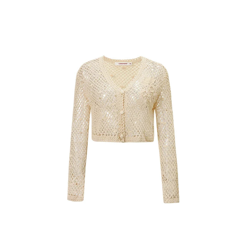 Camel & Black Lace V-neck Cardigan