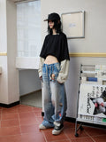 Fake Two-Piece Contrast Color Loose Striped?T-Shirt