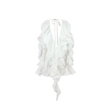 Black & White Ruffled Lace Edges Halter Blouse