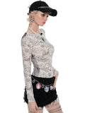 Black &?White Full-Print Mesh Top