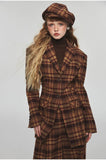 Plaid Slim-fit Waist-tie Blazer