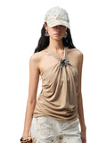 High-Elastic V-Neck Knotted Acetate Camisole