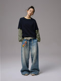 Fake Two-Piece Contrast Color Loose Striped?T-Shirt