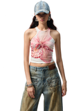 Floral Print Rhinestone Vest