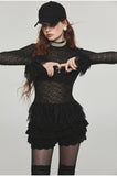 Ruffled Turtleneck Laced Sheer Blouse