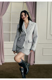 Woolen Padded Shoulder Blazer & Skirt Set