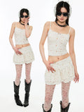 Pleated Lace Waist-cinched Tank Top