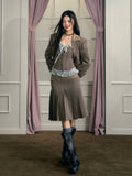 Brown Shawl Collar Jacket & Skirt Set