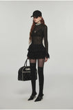 Ruffled Turtleneck Laced Sheer Blouse