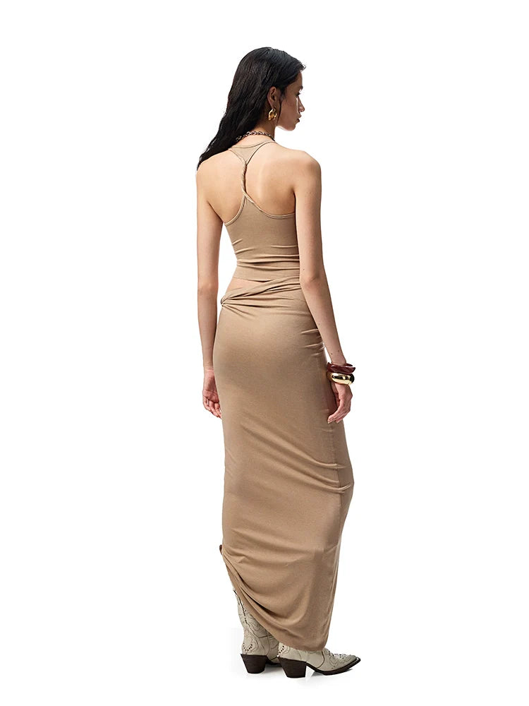 Large Round-Neck Knot Acetate Tank Top & Skirt Set