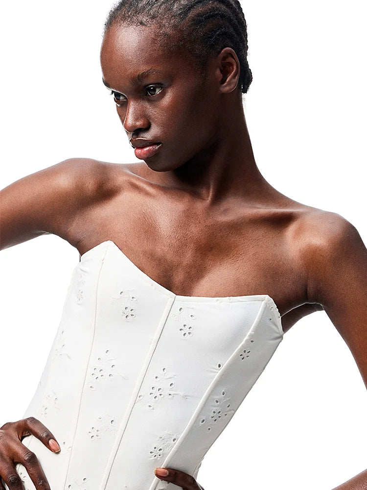 Jacquard Fishbone Strapless Sexy Swimsuit