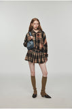 Tie-dye Plaid Shirt & Mini Skirt Set
