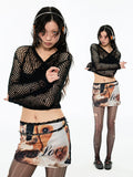 Camel & Black Lace V-neck Cardigan
