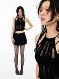 Black & Camel Hollowed-out Knit Strap Tank Top
